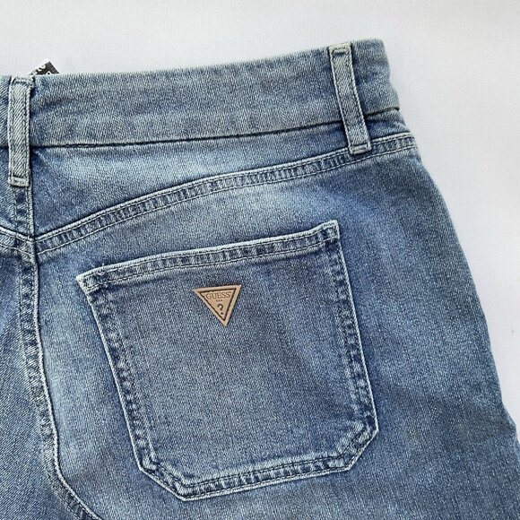 Guess Women's Mini Skirt Military Patched In Blue Denim Size 28 - Picture 7 of 7